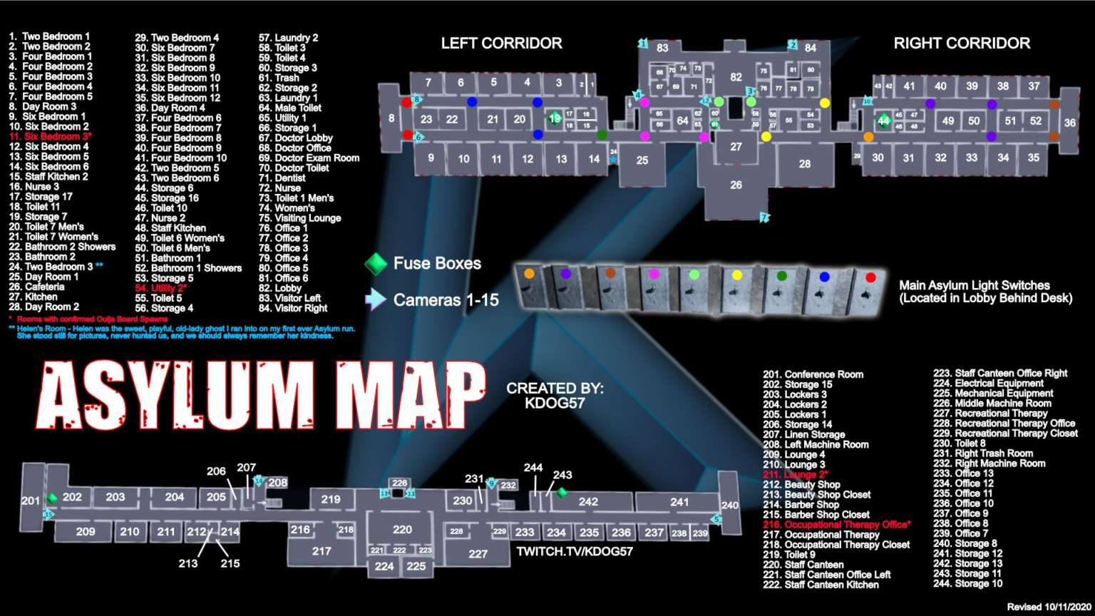 Phasmophobia Asylum Map With Cam Locations Room Names And Numbers